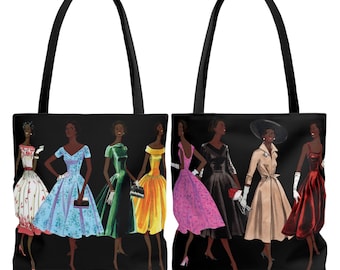 Vintage Fashion Tote Bag - African American Bags - Old School - Black Woman Art - 1950s Style Illustration - Brown Skin - Clothing History