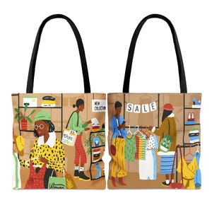 Black Shoppers Tote Bag - African American Bags - Melanin Women Shop - Afrocentric Tote