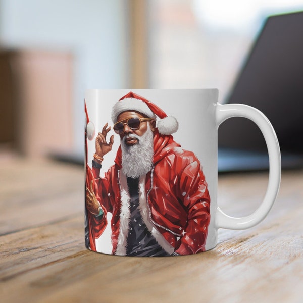 Urban Santa Mug - Black Santa Claus - Melanin Christmas - Winter Season - December 25th - Brown Skin Man - Afrocentric Holiday Cup