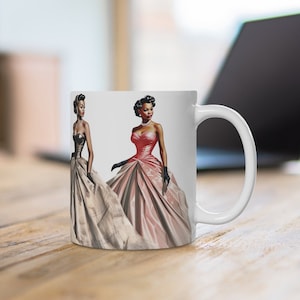 Vintage Fashion Illustration Mug - African American - Black Debutant - Old School Glamour - 1950s Style - Elegant Ladies - Retro Women