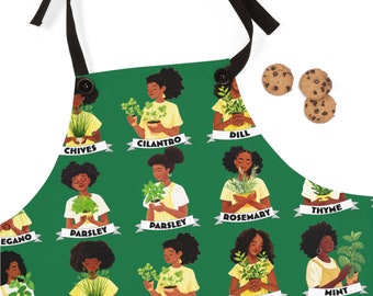 Herbal Labels Apron: Afro Women Chef Art, Soul Cuisine Gift