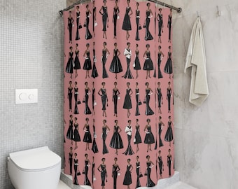 Elegant Black Women in Evening Gowns Curtain | Retro Afrocentric Style Bathroom Decor
