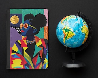 Funda para pasaporte con diseño de mujer negra afro: estuche de viaje geométrico