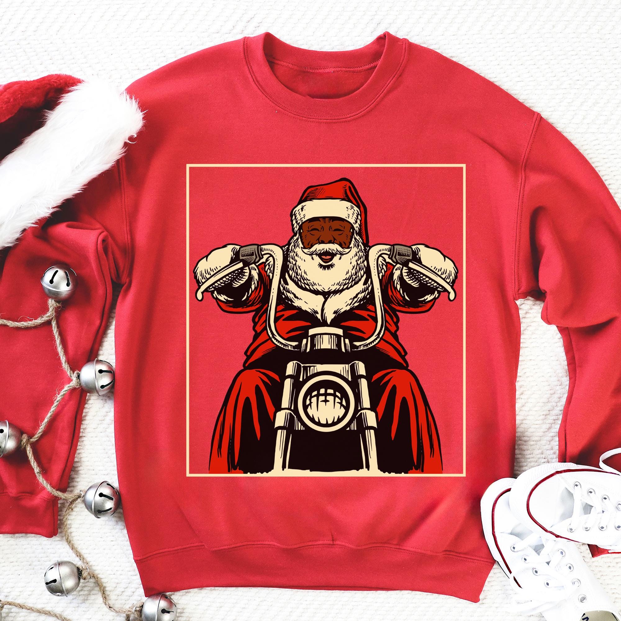 Men's Christmas Biker Sweatshirt - Sons Of Santa Claus Anarchy Motorcycle Crewneck, Black