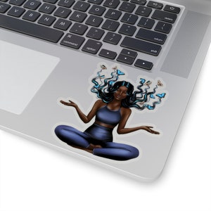 Yoga Butterlfy Sticker - Meditation Art - Black Yogi - Black Woman Art - Health and Wellness - Laptop Decal - African American