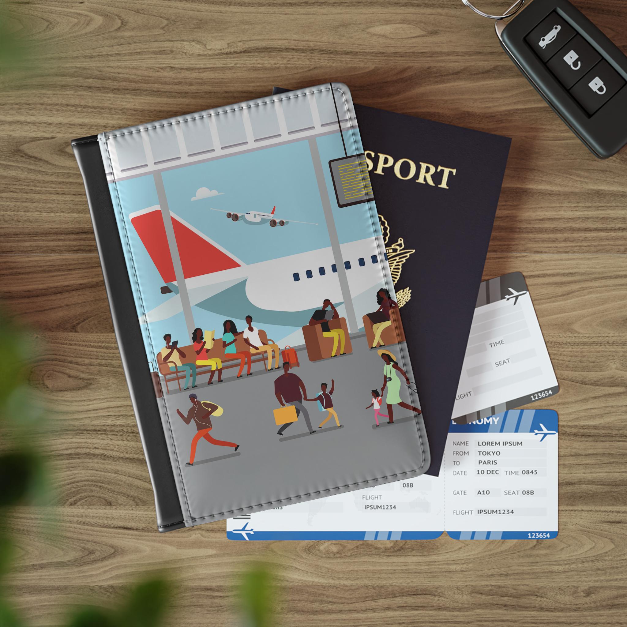 ブラックトラベラーズパスポートホルダー：空港シーン、RFID 