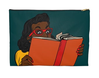 Black Woman Reading Book Accessory Pouch: Book Lover Gift