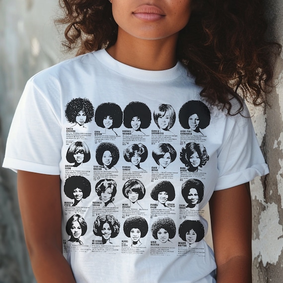 ヴィンテージアフロウィッグ広告Tシャツ：黒人女性のヘアスタイル