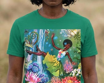 Black Woman Fantasy Graphic Tee | Retro Surreal Botanical Sci-Fi Unisex Shirt