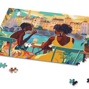 Girl Talk Puzzle - African American - Travel Women - Scenic Art - Jigsaw Puzzle - Black Sisterhood - Homegirls Girlfriends Gift