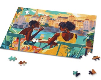 Black Girls Talking Jigsaw Puzzle: Melanin Travel Besties Art
