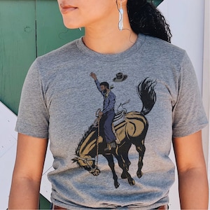 Black Cowboy Shirt - Adult Unisex - African American - Wild West - Bucking Horse - Horseback Riding - Rodeo Style - Go Texans