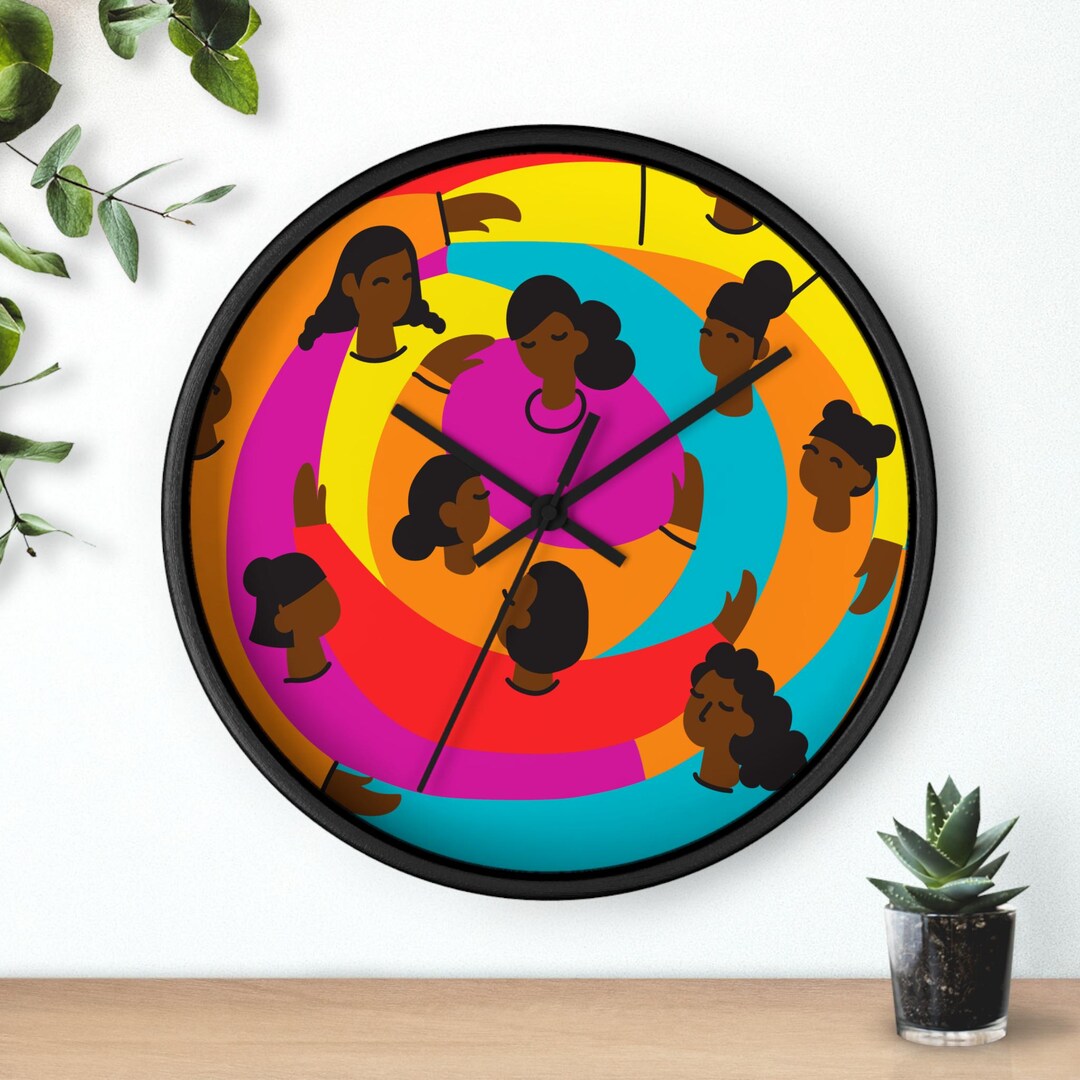 Sisterhood Time Wall Clock - Black Women Support Circle - Afro Ladies ...