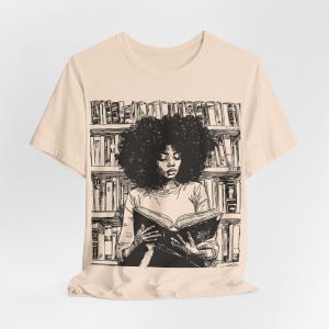 Afro Woman Reading T-Shirt: Black Girl Art, Book Lover Gift Soft Cream
