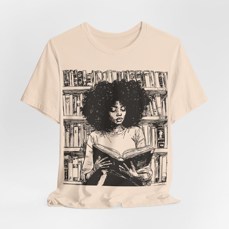 Afro Woman Reading T-Shirt: Black Girl Art, Book Lover Gift Soft Cream