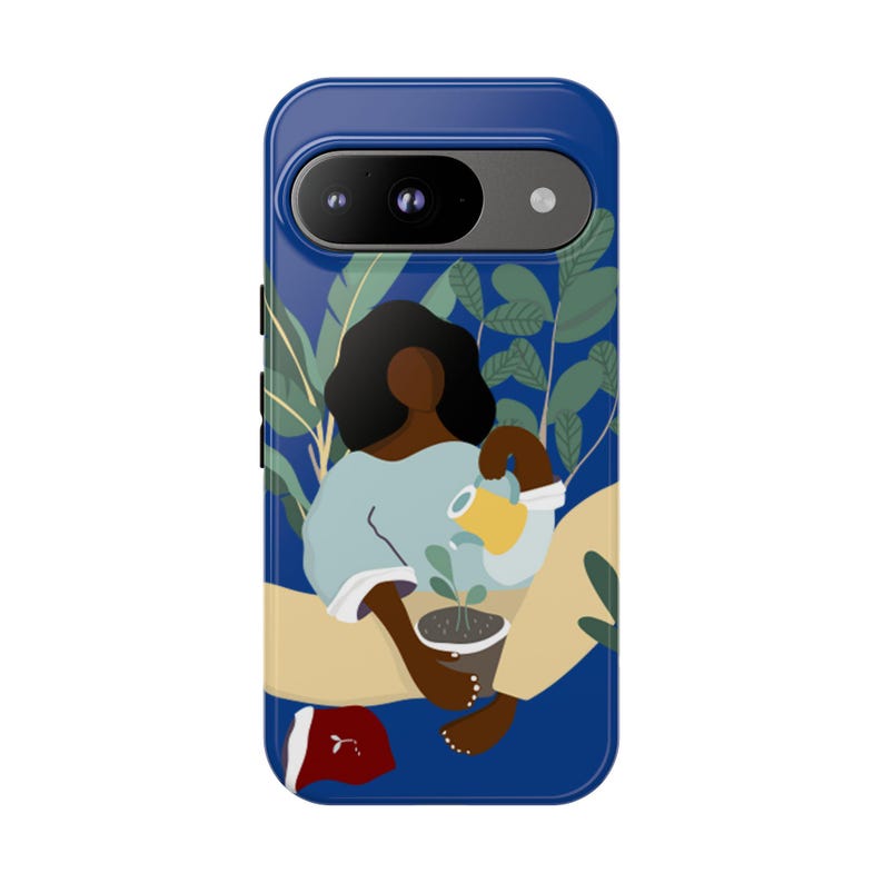 Funda para móvil con diseño de mujer negra y plantas / Estilo botánico, ambiente afrocéntrico imagen 7