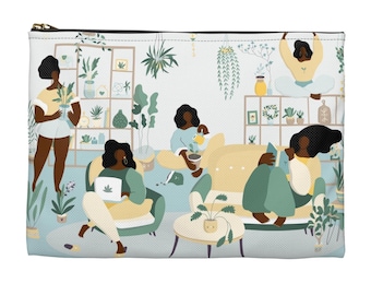 Neceser Brown Sistas con plantas / Bolso para el autocuidado y la relajación de la mujer negra, ideal para chicas de piel morena.