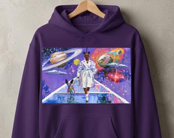 Black Woman Space Walk Hoodie | Afrofuturist Sci-Fi Unisex Hooded Sweatshirt