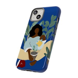 Funda para móvil con diseño de mujer negra y plantas / Estilo botánico, ambiente afrocéntrico imagen 5