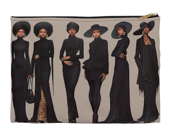 Afro Proud Women in Black Accessory Pouch | Melanin Ladies Fashion Zipper Pouch