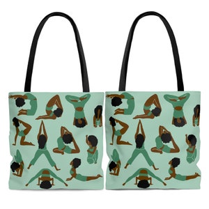 Black Women Yoga Poses Bag - African American Gifts - Black Girl Pilates - Gift for Yogi - Fitness Teacher - Afro Queen Art - Workout Goals