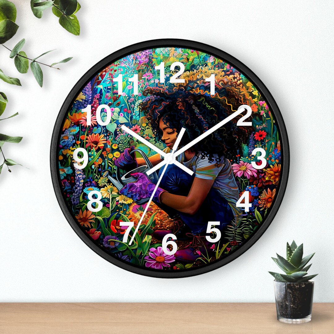Afro Woman Gardener Wall Clock: Floral Afrocentric Home Decor - Etsy