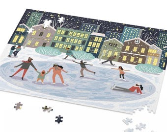 Snow Day Black Art Puzzle | Ice Skating Scene