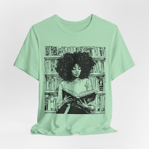 Afro Woman Reading T-Shirt: Black Girl Art, Book Lover Gift Mint