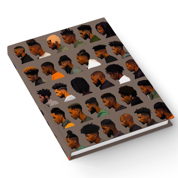 Barber Cuts Journal - Black Men Hairstyles - Cosmetology School - Hairdresser Gift - Afro Male Style - Ruled Line Book - Blank Hardcover