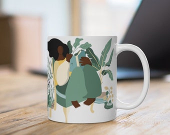 Black Women Plant Mug - African American Mugs - Plant Lover - Gift for Black Girl - Green Thumb - Black Girl Magic - Bookish Gifts