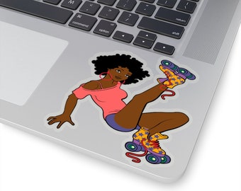 Roller Girl Sticker - African American Stickers - Roller Derby - Soul Sister - Black Girl Magic - Roller Skate Art - Laptop Decal