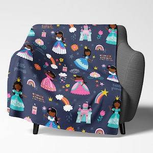 Brown Girl Magic Throw Blanket: Rainbow Castle Fairy Tale Art
