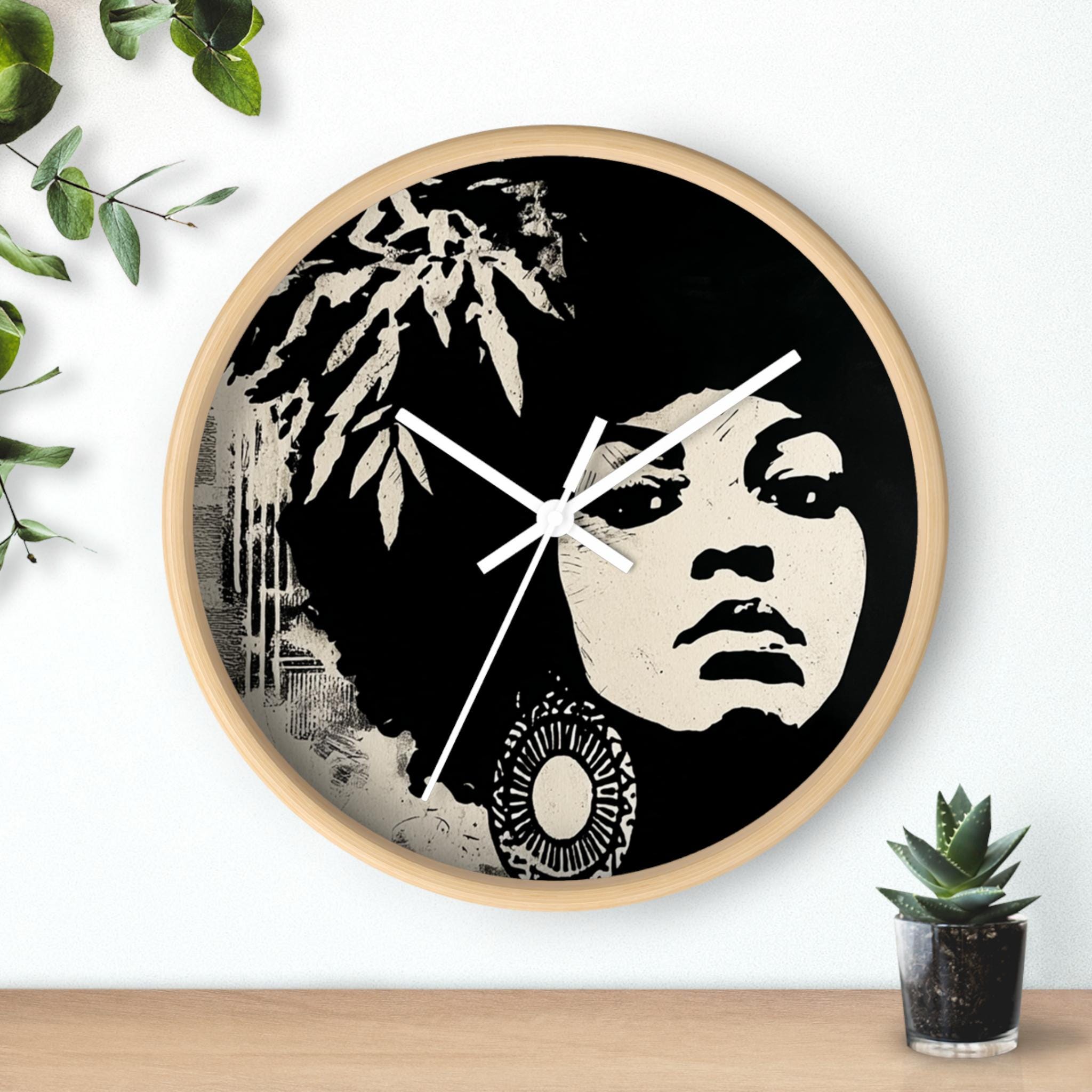 Afro Portrait Wall Clock | Melanin Art, Natural Lady Decor, Wooden ...