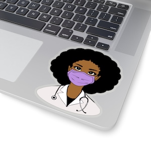 Doctor Sticker - Kiss-Cut Stickers - Female Doctors - Laptop Decal - Medical School - Med Student - Afro Stickers - African American