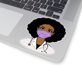 Doctor Sticker - Kiss-Cut Stickers - Female Doctors - Laptop Decal - Medical School - Med Student - Afro Stickers - African American