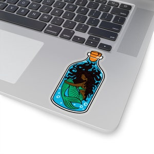 Black Mermaid in Bottle Sticker - Black Girl Magic