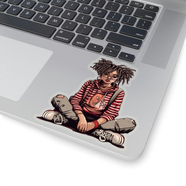 Brown Skin Girl Sticker - Locs Hair - Braid Style - Black Teens - Young Black Woman - Kiss Cut - Melanin Art - School Laptop Sticker