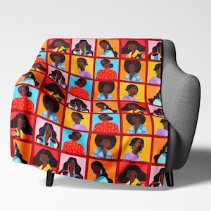 Black Women Squares Blanket - African American - Melanin Magic - Afro Girls - Custom Throw Blanket - Afrocentric Home Decor