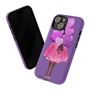 Funda para teléfono Black Love: Corazones con globos y piel marrón