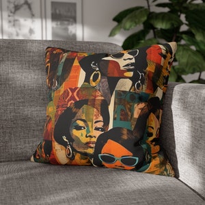 Oreiller Collage pour femmes - Décoration d'intérieur afro-américaine - Histoire de la femme noire - Oreiller carré - Design afrocentrique