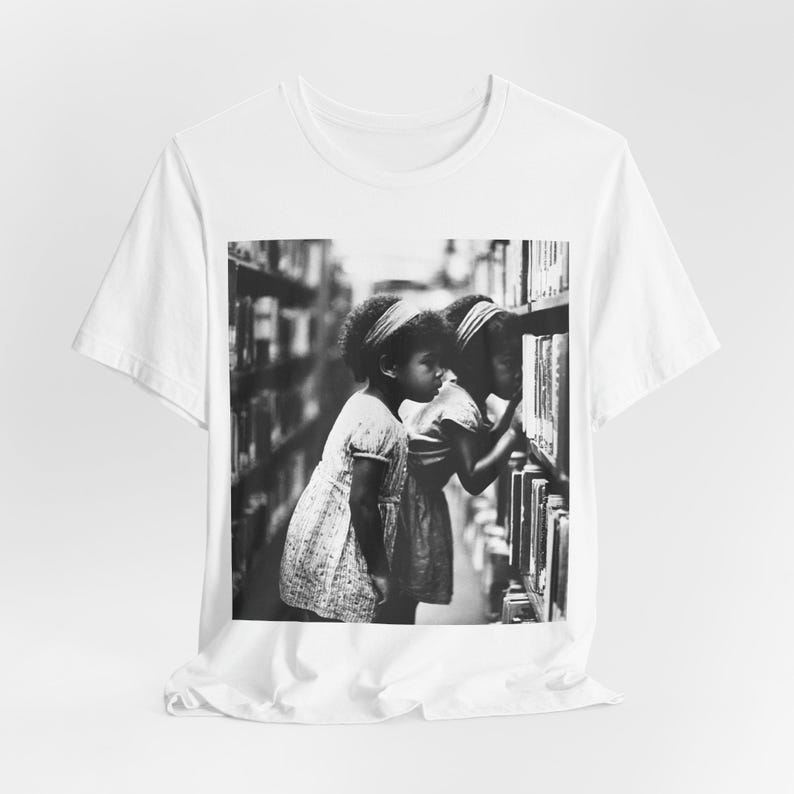 Black Girls Reading T-Shirt: Library Explorers, Afro Education White