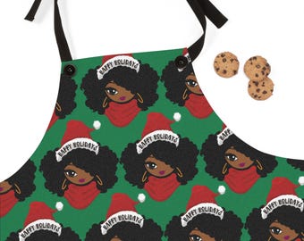 Afrocentric Happy Holidays Apron | Afro Christmas Smock