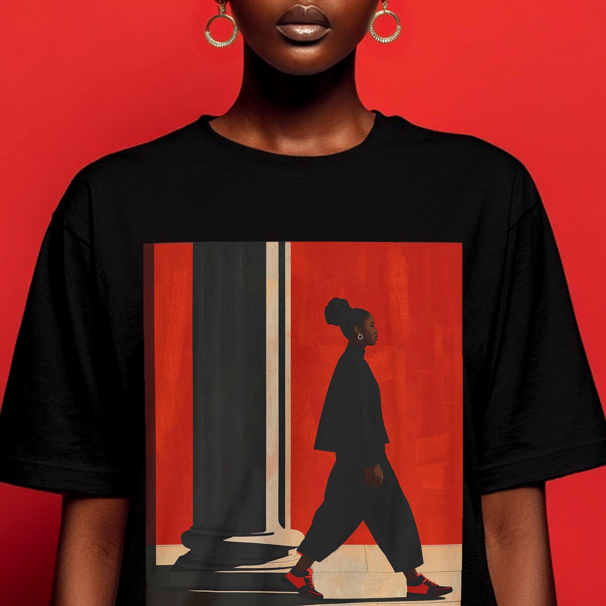 Afrocentric Black Girl Walking Shirt: Melanin Travels Fashion Tee