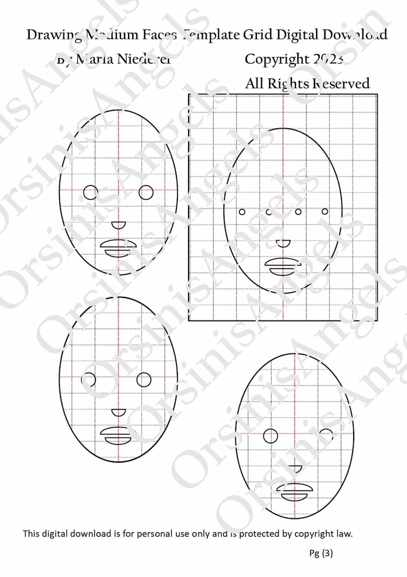 Drawing Medium Faces Template Grid by Marla Niederer Digital Etsy