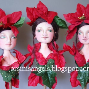 PDF Pattern Tutorial Instant Download for Poinsettia Bust Ornament Cloth Art Doll E-Class designed  By Marla L. Niederer