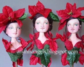 PDF Pattern Tutorial Instant Download for Poinsettia Bust Ornament Cloth Art Doll E-Class designed  By Marla L. Niederer