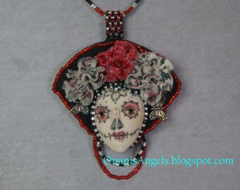 Dia De Los Muertos Sugar Skull Day of the Dead Necklace Instant Downloadable PDF Bead Embroidery E-Class by Marla L. Niederer