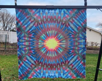 Rainbow Explosion Tapestry;  51" x 52"; 100% Kona Cotton; Tie Dye; Unframed Art; Wall Décor; Meditation Banner; Quilting Cotton