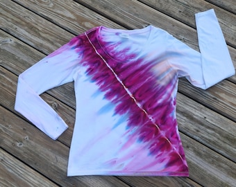 Ladies S  Fitted 100% Ringspun Cotton; Long Sleeve Shirt; Incline Dye: Tie Dye; Ice Dye; Hand Dyed