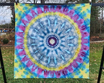 16 Point Mandala Tapestry;  52" x 52"; 100% Kona Cotton; Tie Dye; Unframed Art; Wall Décor; Meditation Banner; Quilting Cotton